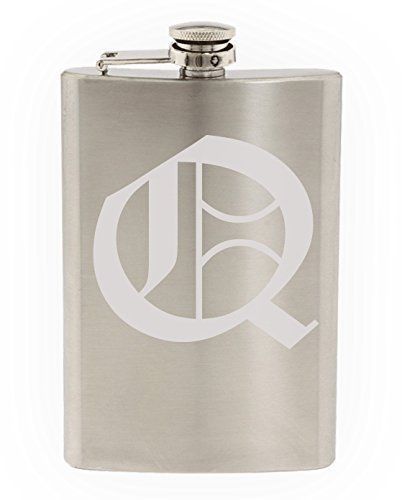Olde English Upper Case 'Q' Hand Etched Hip Flask 8oz - Photo 1/1