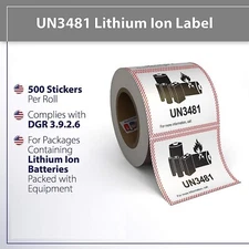 Lithium Battery UN3481 Shipping Labels, 3.25 x 4.25 Inches, 500 Labels Per Roll