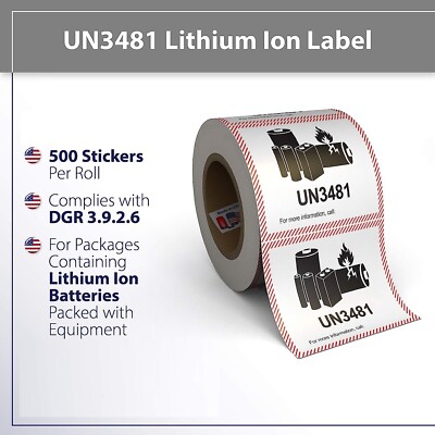 UN 3481 Lithium Battery Warning Labels - 50 Pack 4x4 Inch Adhesive Stickers