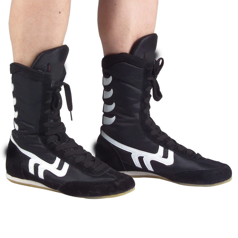 Mens high top Boxing sneakers boots black boxing shoes MMA training Shoes Boots