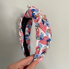Patriotic Pearl-Embellished Headband USA