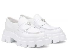 PRADA Men  s  Monolith  Brushed Leather Loafers Bianco White 10 UK / 11 US 1270 