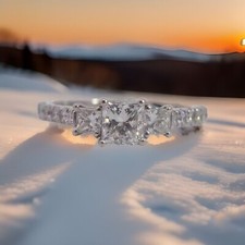 GIA Certified 1 CTW VS1 14K White Gold Princess 3 Stone Diamond Engagement Ring