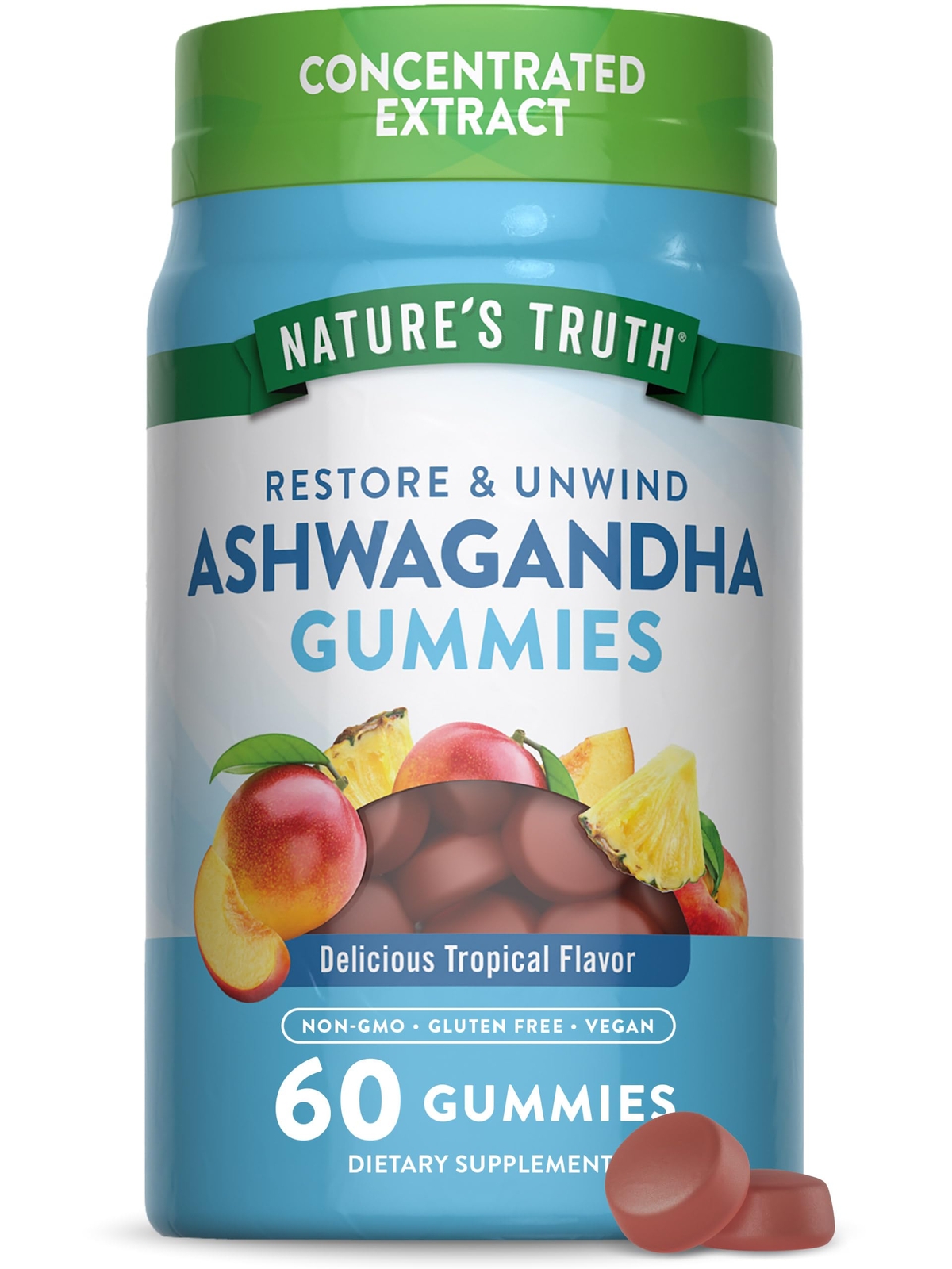 Ashwagandha Gummies | 60 Tropical Flavor Gummies | Vegan, Non-GMO, & Gluten F...