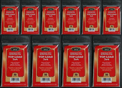 500 Cardboard Gold Perfect Fit Sleeves for Top-Load 3x4 from 20-60 Pt Bag