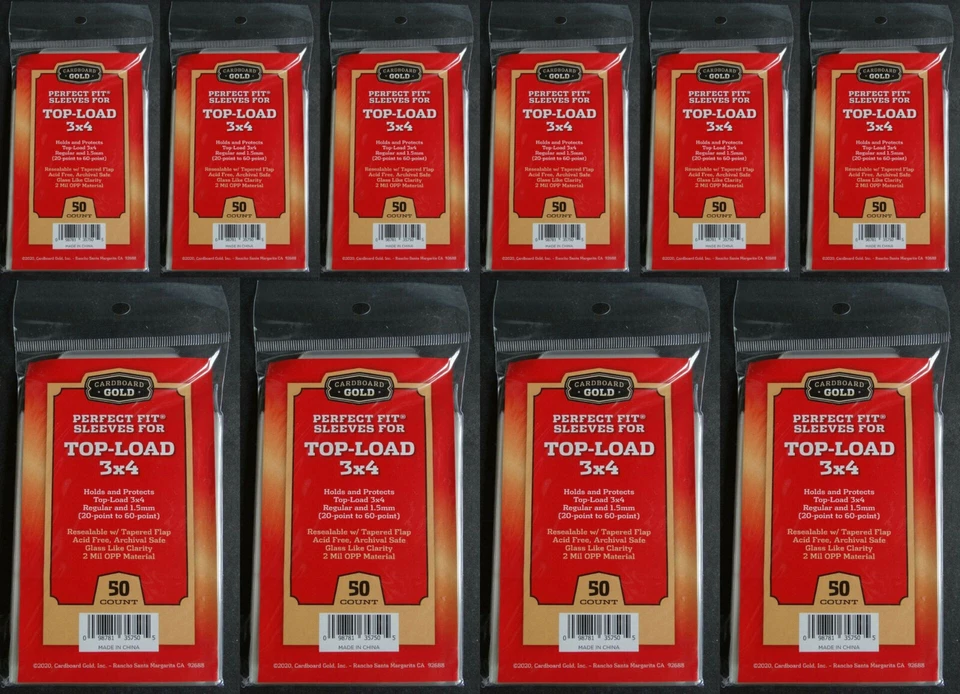 500 Cardboard Gold Perfect Fit Sleeves for Top-Load 3x4 from 20-60 Pt Bag