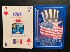 Swap Playing Card  UNCLE SAM   IOWA   SEVEN  OF HEARTS   1991