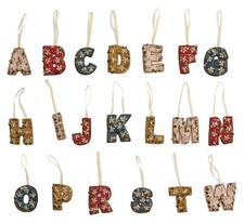 Creative Co-Op Initial Velvet Fabric Ornament Embroidery  Beads Pick 1 Letter