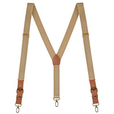  Leather End Suspenders for Men - 48'' Elastic Adjustable Straps 1'' - Y Back Tan