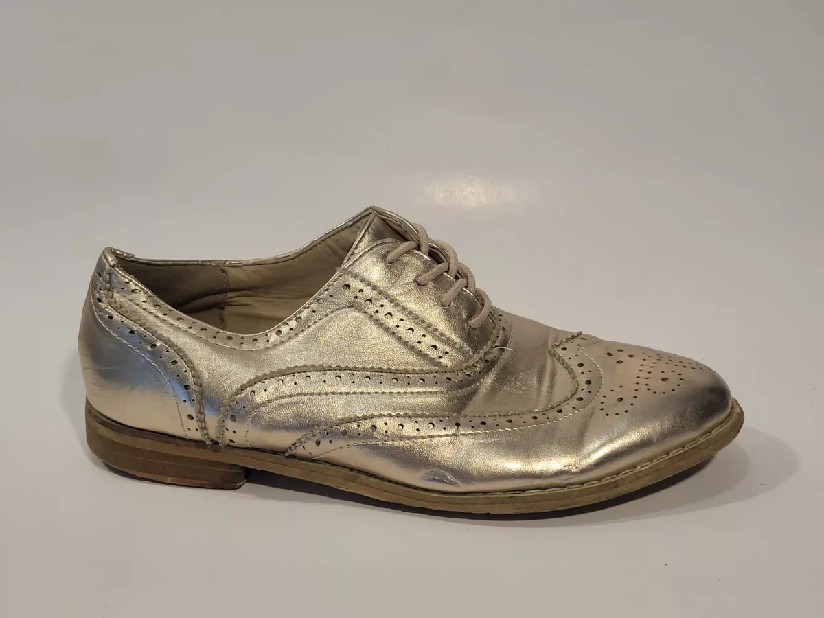Bucco Womens 7.5 M Pink Pewter Metallic Wingtip Oxford Faux