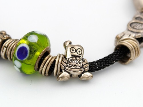 Brazalete Acero Le Chicche Charm Cachorro de Oso Corazón Alas Piedra Verde Hecho - Imagen 4 de 5