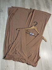 Nine & Co Nine West Brown White Striped Faux Wrap Stretch Maxi Knit Dress Sz L
