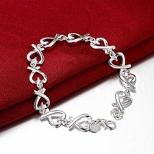 925 Sterling Silver Charm Round Bangle Women's Fashion Bracelet DLH177