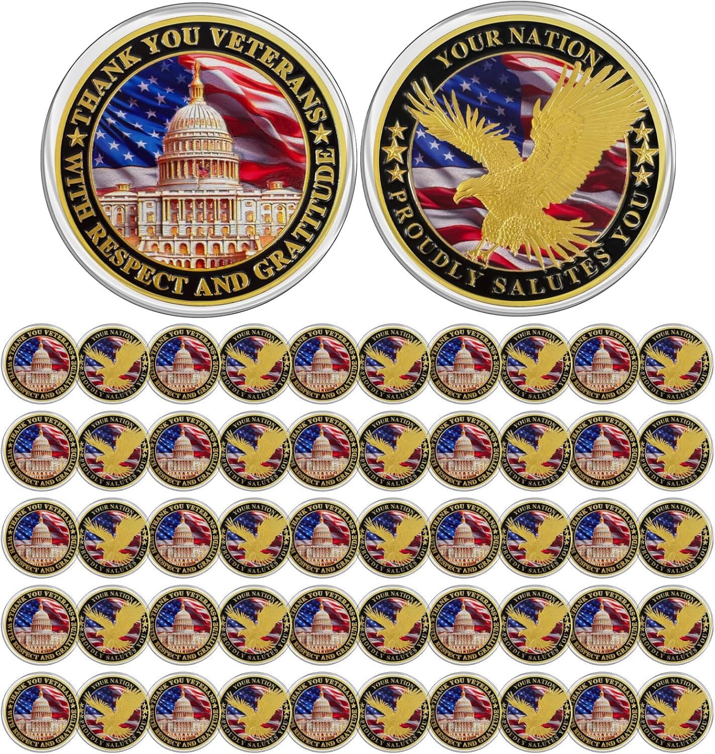 50pcs Military Veteran Thank You Challenge Coin YOUR NATION PROUDLY SALUTES YOU