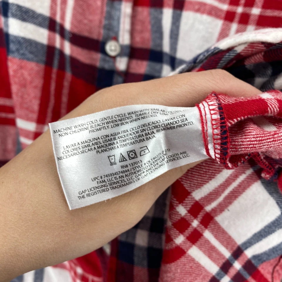Camisa Gap Feminina S Pequena Vermelha Xadrez Gola Comprida Manga Longa Algodão Casual - Imagem 4 de 4