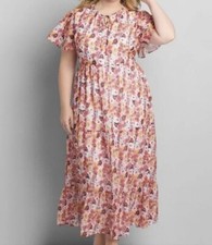Lane Bryant Women Floral Dress Size 18/20 Short Sleeve Maxi Long Length 40"