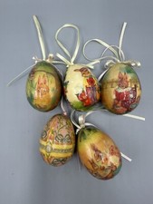 Set Of 5 Vintage Decoupage Easter Eggs Paper Mache Decoration Ornaments Bunny