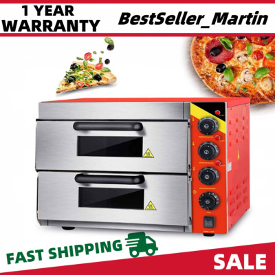 Electric 220V Pizza Oven Double Deck Commercial Stainless Steel Bake Broiler