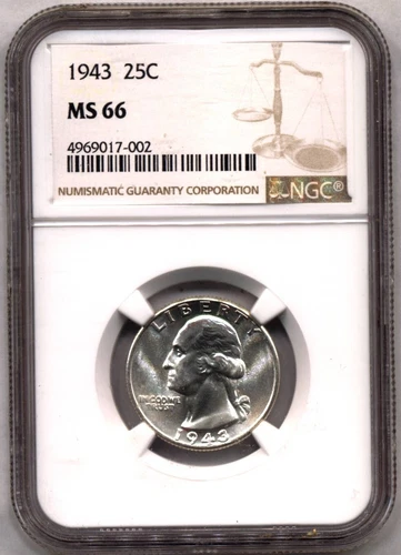 1943 Washington Silver Quarter 25C NGC MS66