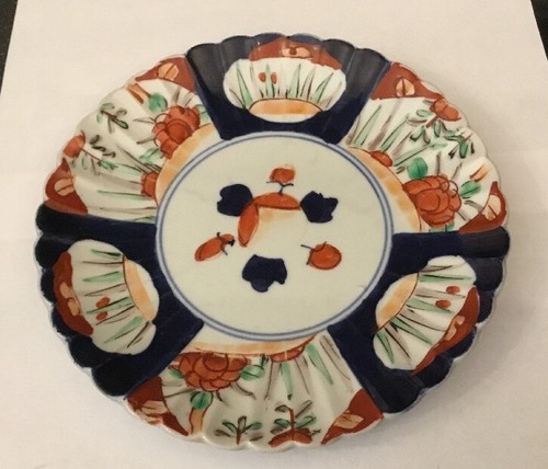 Antique 19th C Japanese Imari Arita Yamatoku Scalloped Edge Plate Impressed Mark - Picture 4 of 5
