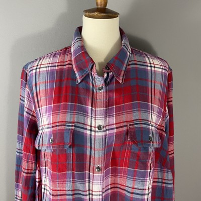 Chaps Womens 2X Plaid Button Front Shirt Red Purple Long Sleeve Cotton |  eBay