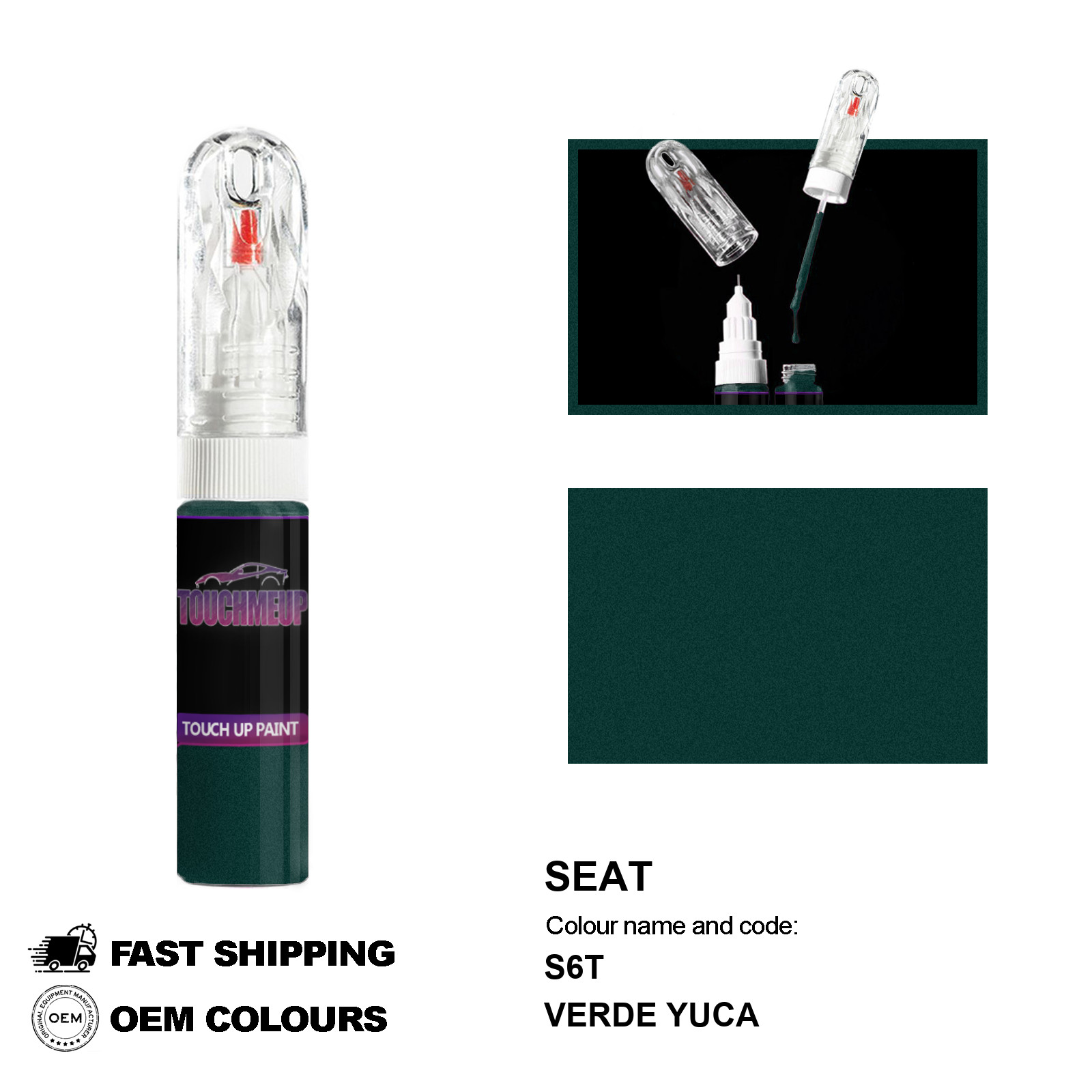 PARA SEAT VERDE YUCA S6T Retoque Pintura Pluma Cepillo Fix Kit Rasguño Chip S...
