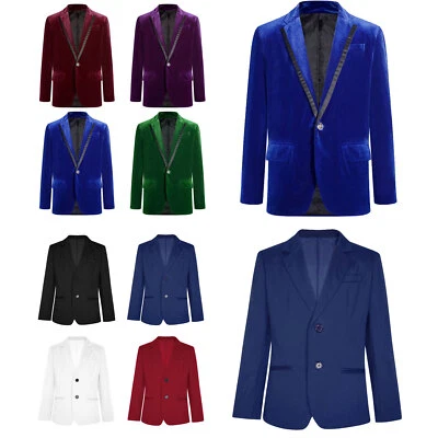 UK Boys Gentleman Blazer Notch Lapel One Button Flap Button Tuxedo Jacket Tops - Image 1 of 4