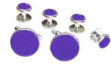 NEW Cuff Links Studs Purple Silver Boxed Round Tuxedo Shirt Formal TUXXMAN