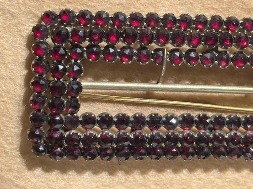 Große Brosche Vintage Anstecknadel roter Granat viktorianisch böhmischer Rosenschliff - Bild 4 von 4