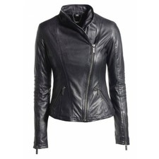 Women Black Leather Jacket Cab Shawl Ladies Collar Biker Jacket Size 6,10,16 Uk