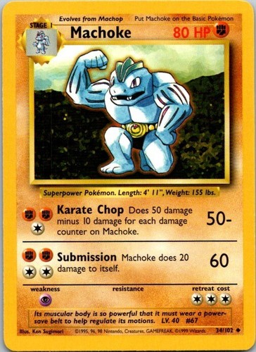Pokemon Card - #34 Machoke Non Holo Rare WOTC 1999 Vintage