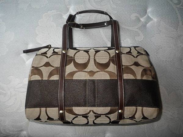 NEW Coach Signature Striped Mahogany Brown Zip Satchel Handbag