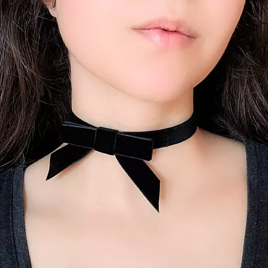 Black Velvet Bow Choker Gothic Lolita Necklace Cute Goth Gothic