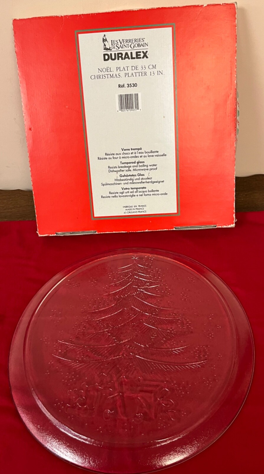 Glass Christmas Platter Les Verreries De Saint Gobain Duralex Noël 13"