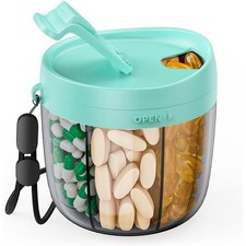 Portable Pill Dispenser, 7 Compartments, Anti-Mix Pill Organizer Cyan 