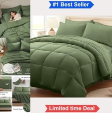 King Size Bed in a Bag 7 Piece Comforter Set Olive Green All Season Bedding