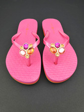 Lindsay Phillips KELLI Flip Flop Sandals Hot Pink Jeweled Snaps Women  s 6 Kid 4