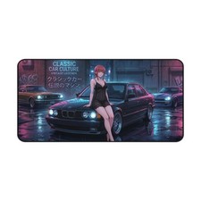 Seductive Red Anime Style Mousepad with Classic Retro Car Vibes Desk Mat