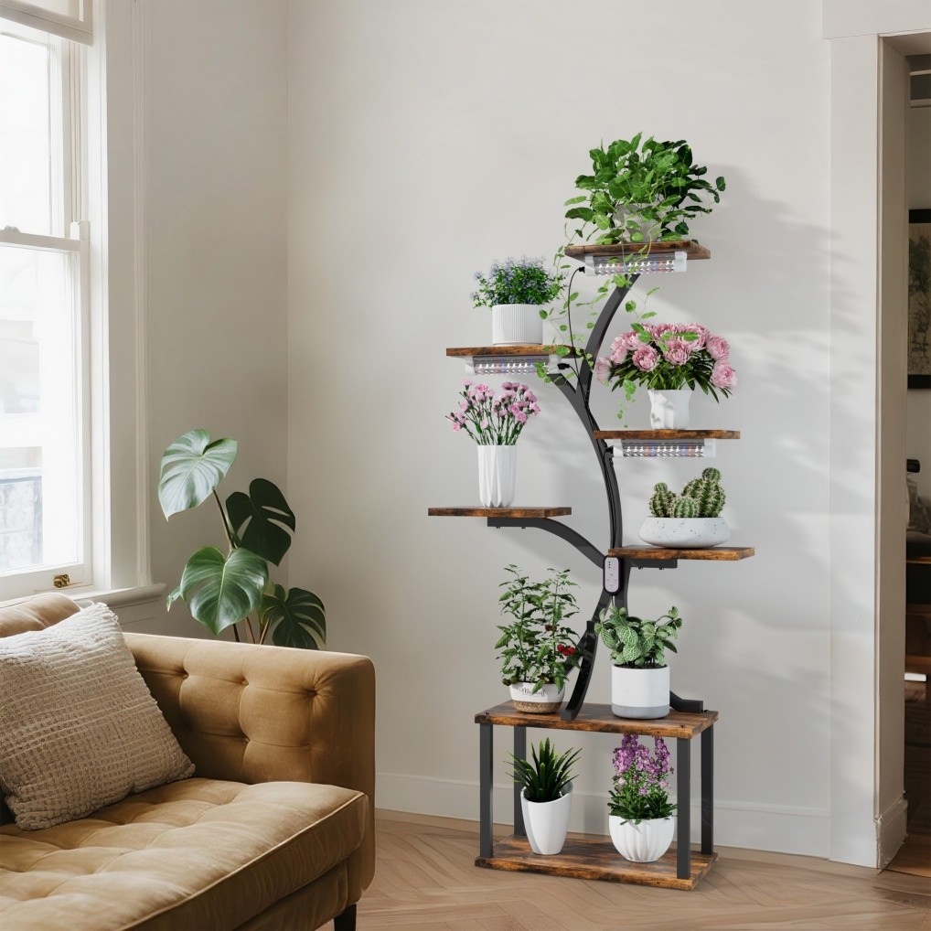 Heavy Duty Plant Stand Indoor with Grow Lights Tall Plant Shelf Tree-Shaped Rack