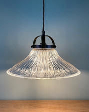 Large Antique Prismatic Clear Glass Ceiling Light Pendant c1920/30s Rewired