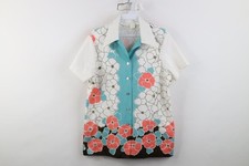 Vtg 70s Boho Chic Hippy Womens L Flower Poppy Knit Dagger Collar Button Shirt US