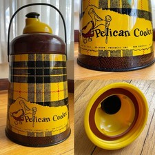 1950s Vintage Poloron Metal Pelican Cooler Tartan Black & Gold Plaid Toter