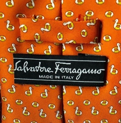 SALVATORE FERRAGAMO orange Seide Mikro-Print Krawatte 9 cm - Ente & Rettungsring BRANDNEU!