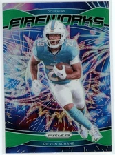 De'Von Achane 2024 Panini Prizm #12 Miami Dolphins Fireworks Green Prizm