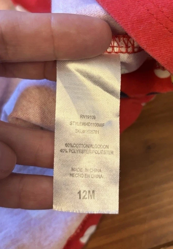 Vestido Disney Minnie Mouse Rojo y Blanco Lunares Personaje Talla 12 Meses Foto 3 de 4