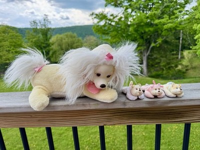 Vintage Hasbro 1991 Plush Puppy Surprise Mom With 3 Puppies Pink Collar 14-24 