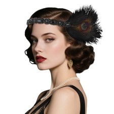 1920s Flapper Headpiece Great Gatsby Cocktail Costume Black