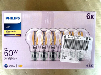 PHILIPS LED-Leuchtmittel Classic 60W Non-Dim E27, 6 St., Warmweiß