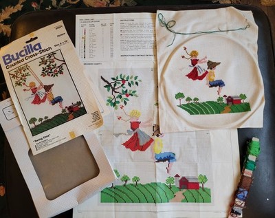 Vintage Brucilla Counted Cross Stitch ''Swing Time'' Almost Finished