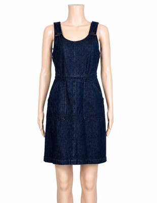 Seasalt Cornwall Silver Skies Denim Dress Womens UK 12 Dark Wash Pinafore Midi